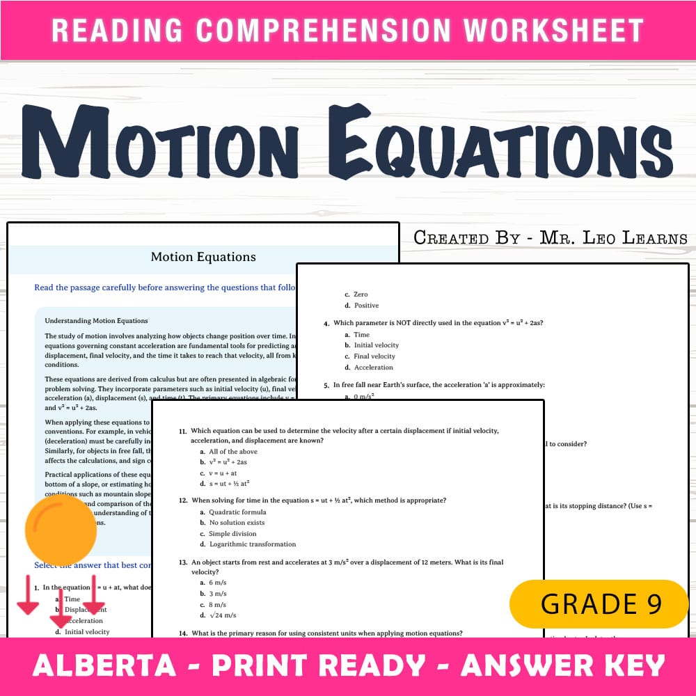 Grade 9 Science worksheet mcq paper worksheet — Grade 9 Science — Worksheet MCQ Paper for Mastering Motion Equations — page 1