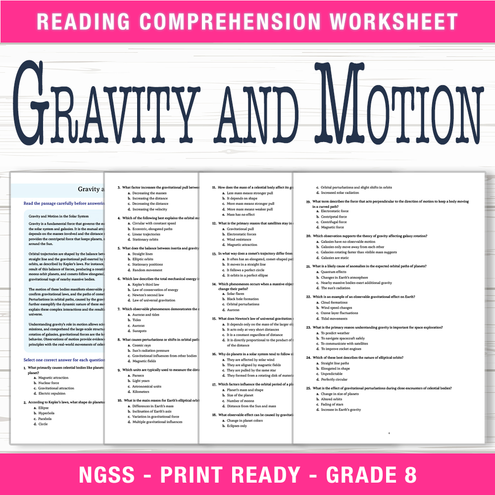 Grade 8 Science worksheet worksheet — Grade 8 Science | Gravity and Motion Worksheet (PDF + Answer Key) — page 1