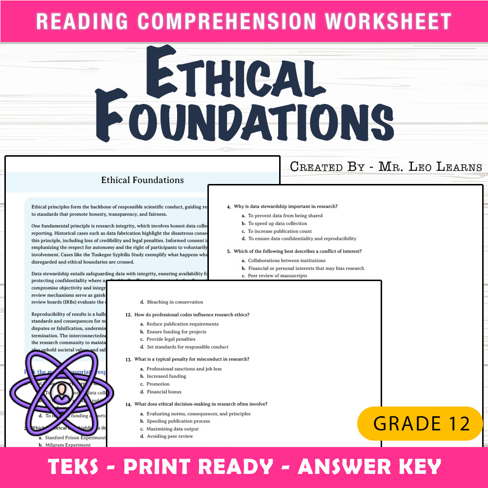 Grade 12 Science worksheet mcq paper worksheet — Grade 12 Science | Ethical Foundations MCQ Worksheet for Mastery — page 1