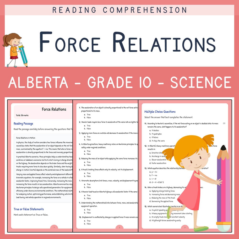 Grade 10 Science worksheet elena worksheet — Grade 10 Science | Force Relations Worksheet | Alberta Standards — page 1