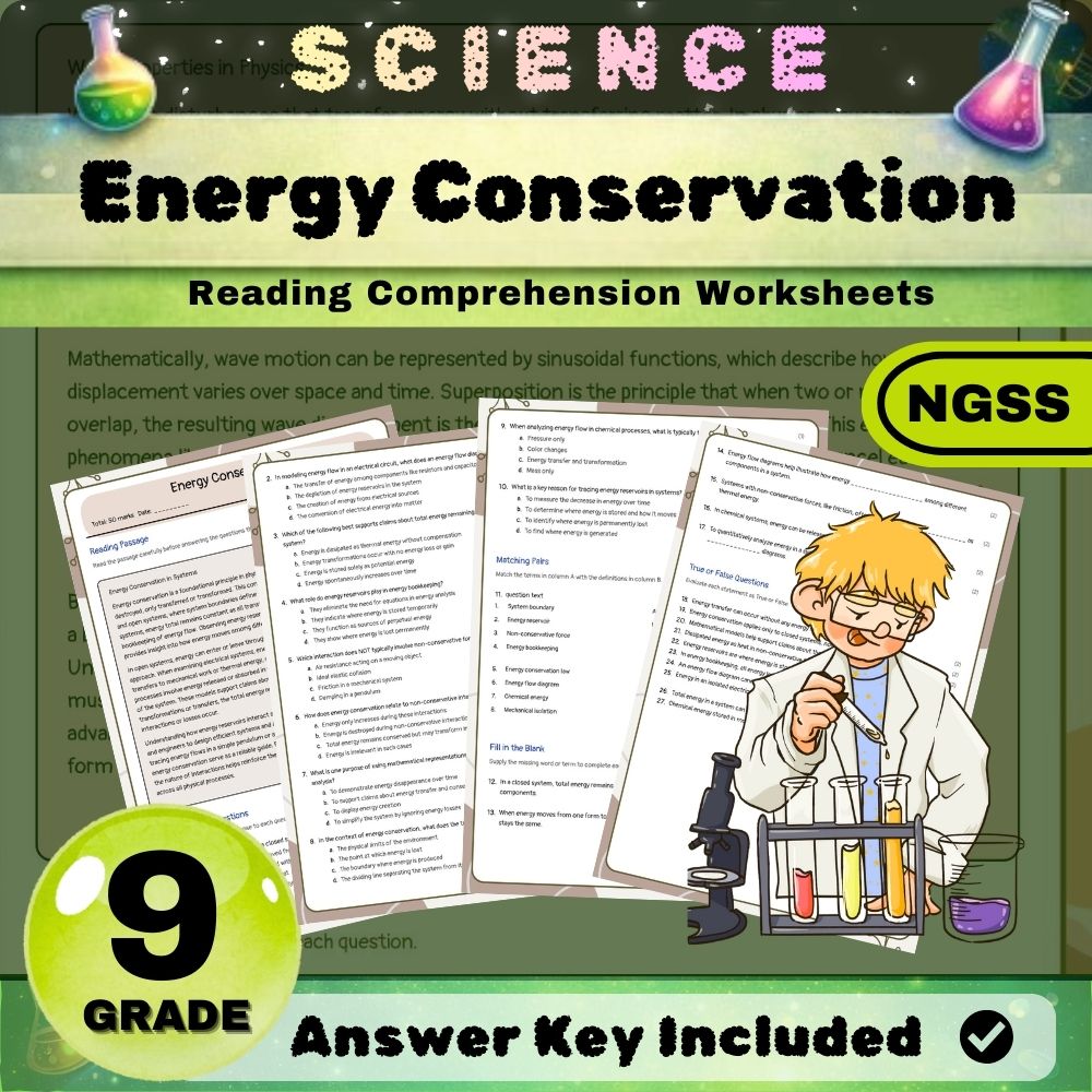 Grade 9 Science Energy Unit Bundle | NGSS-Aligned Worksheets & assessments — included worksheet 1