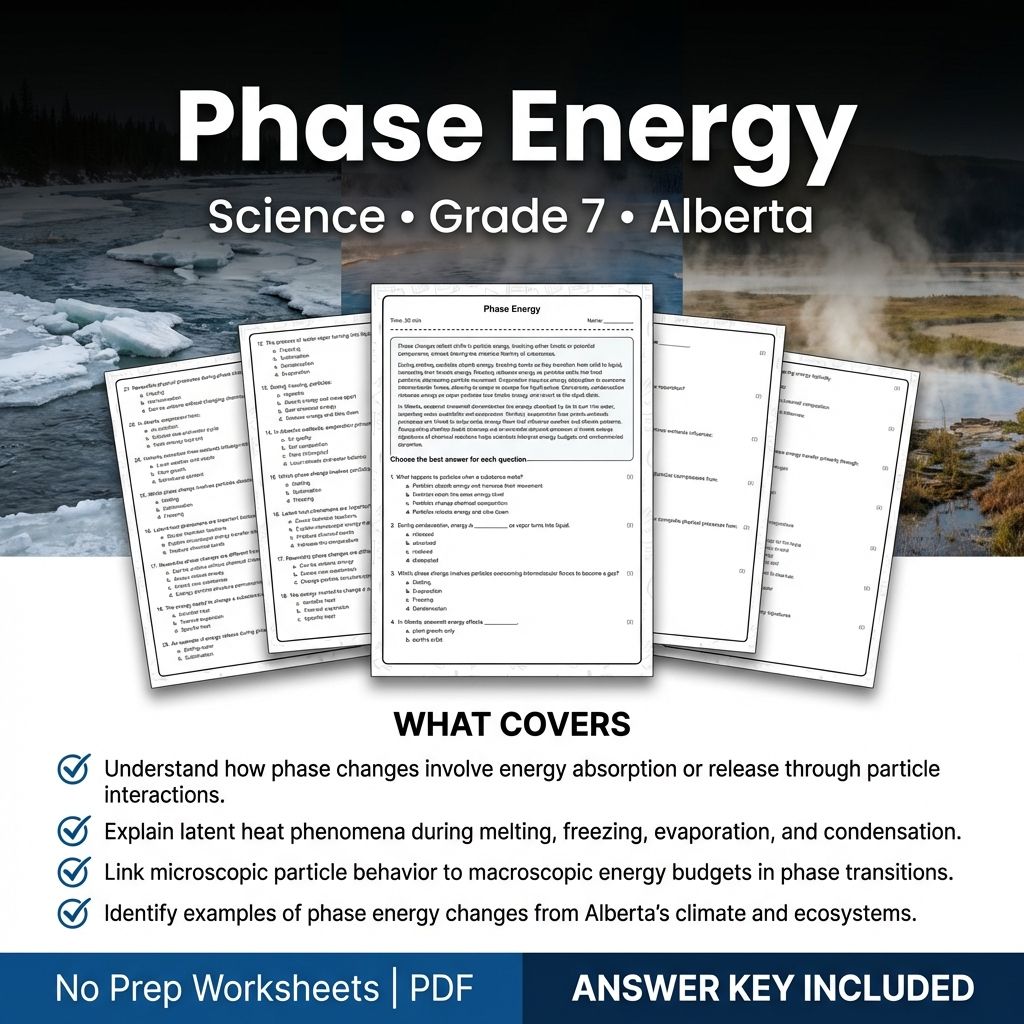 Phase Energy Worksheet for Grade 7 Science | Alberta Standards Practice