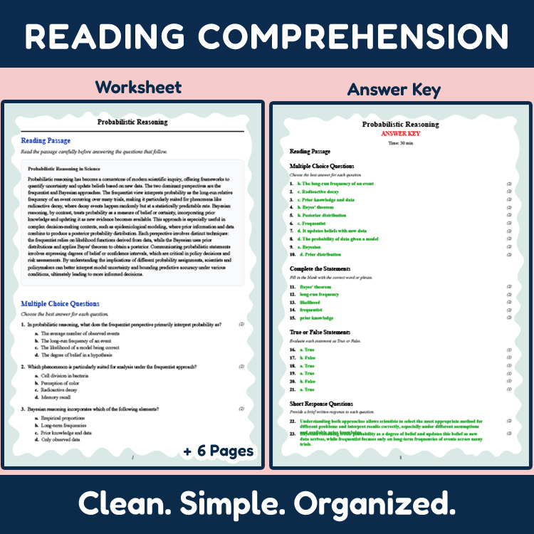Grade 12 Science reading worksheets worksheet — Grade 12 Science | Probabilistic Reasoning Reading Worksheet & Answer Key…