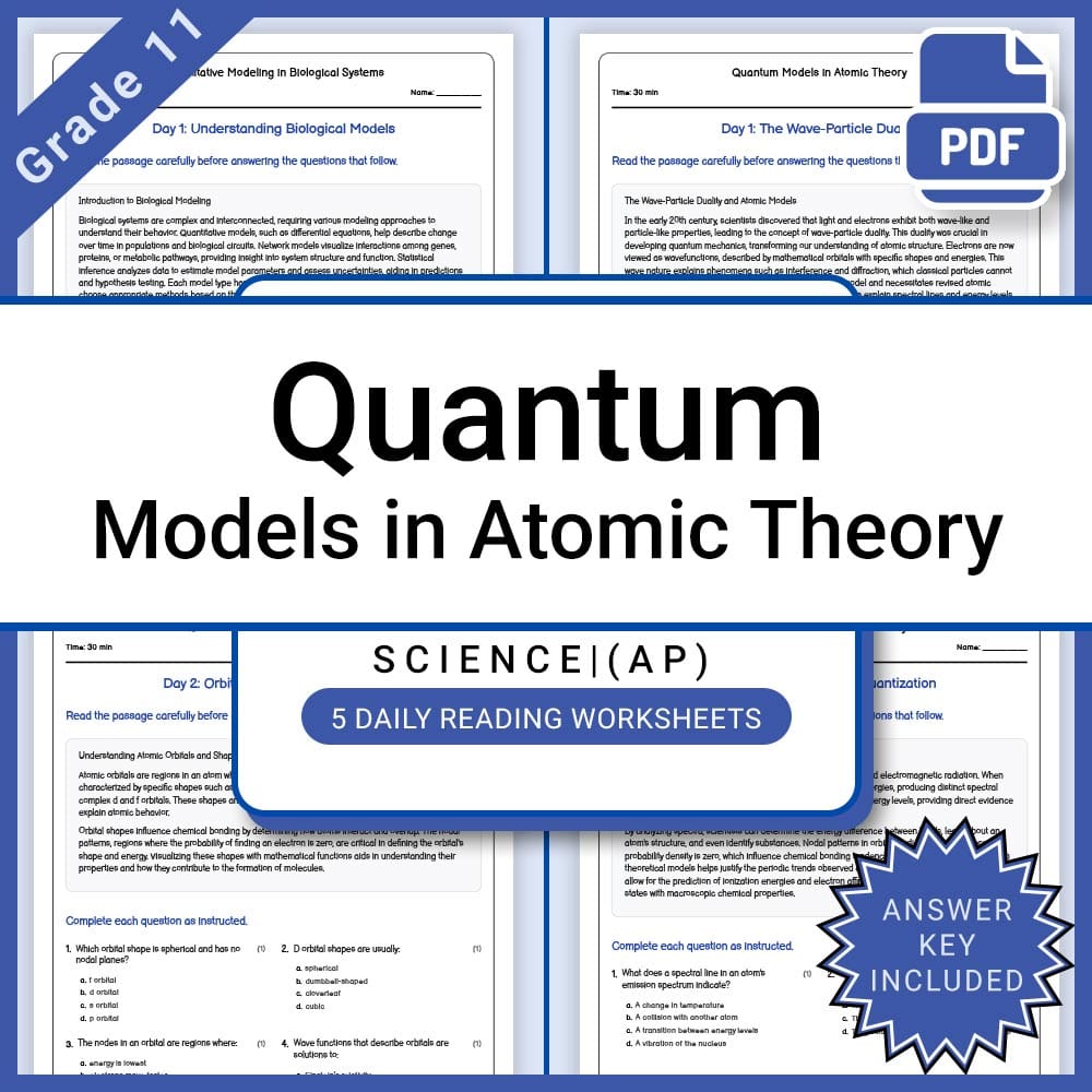 Grade 11 Science daily reading worksheet worksheet — Grade 11 Science – Quantitative Modeling Daily Reading Worksheet + An…
