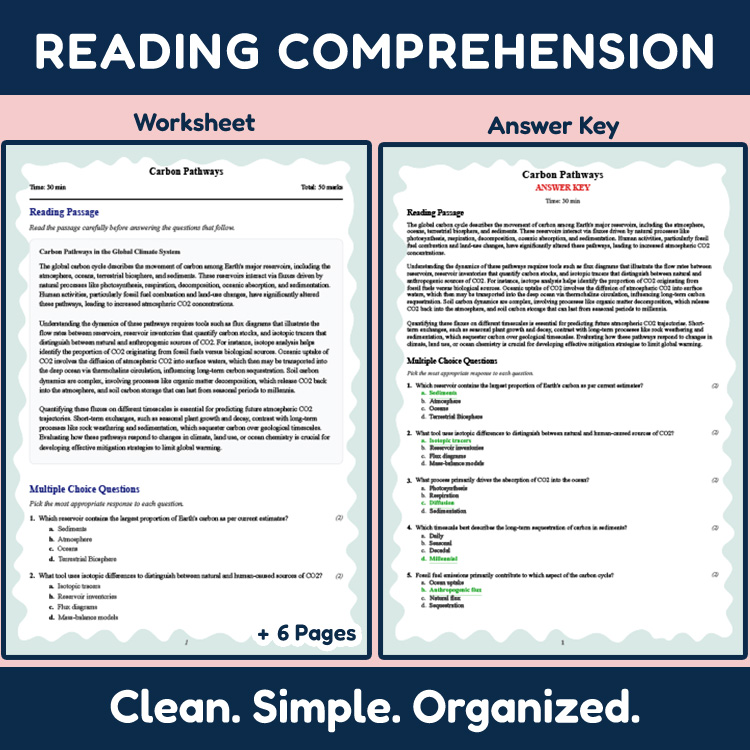 Grade 11 Science reading worksheets worksheet — 11th Grade Science | Carbon Pathways Reading Worksheet & Answer Key (PDF)…