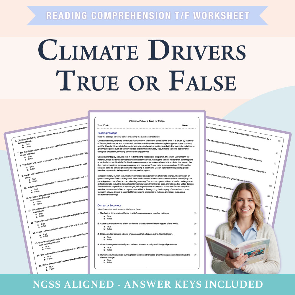 Science reading comprehensions true or false worksheet worksheet — 7th Grade Science | Climate Drivers Worksheet (PDF +Ans…