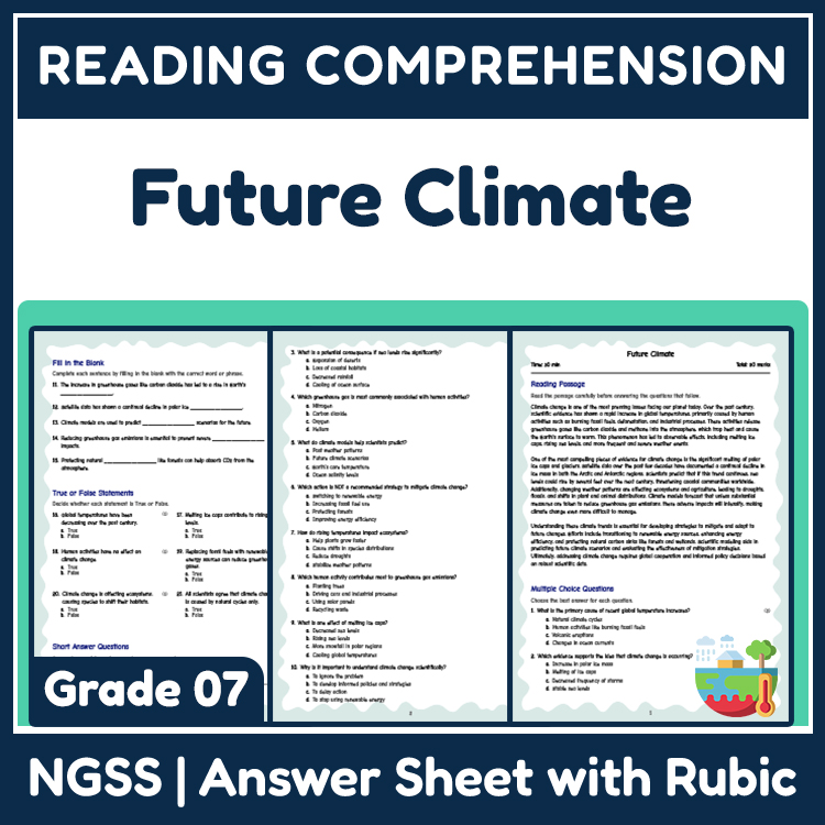 Science reading worksheets worksheet — 7th Grade Science | Future Climate Reading Worksheet — page 1