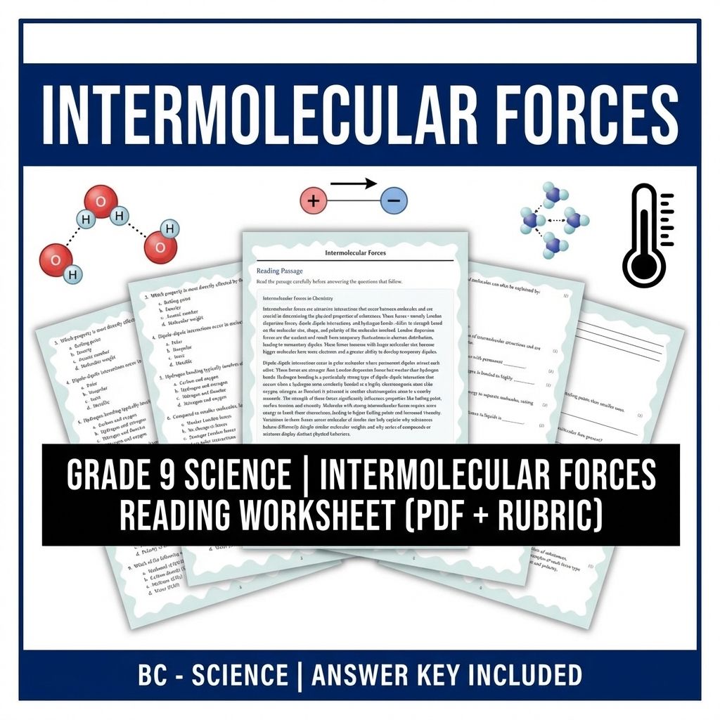 Grade 9 Science | Intermolecular Forces Reading Worksheet (PDF + Rubric)