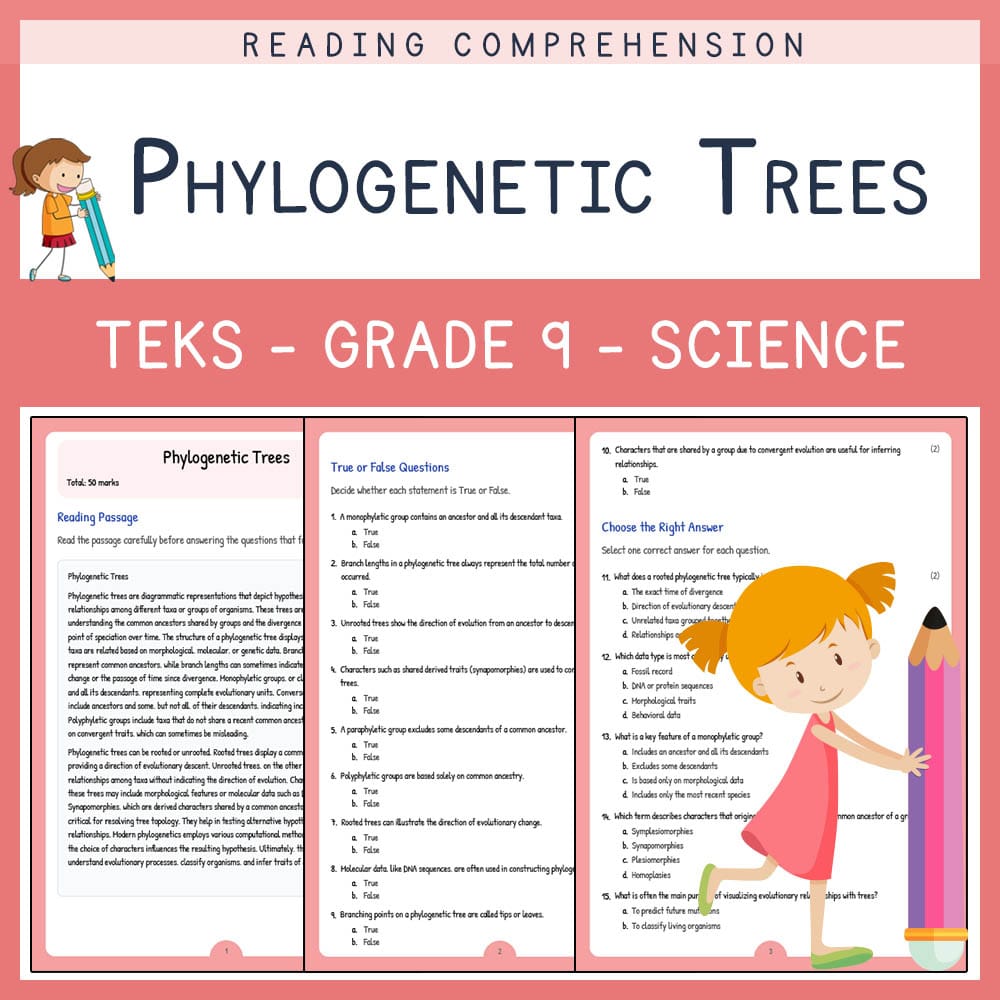 Grade 9 Science worksheet elena worksheet — Grade 9 Science | Phylogenetic Trees Worksheet | TEKS Aligned — page 1
