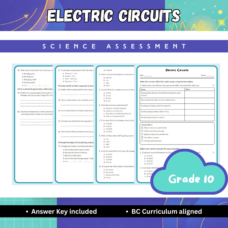Grade 10 Science | Electric Circuits Worksheet + Answer Key (BC Standard)
