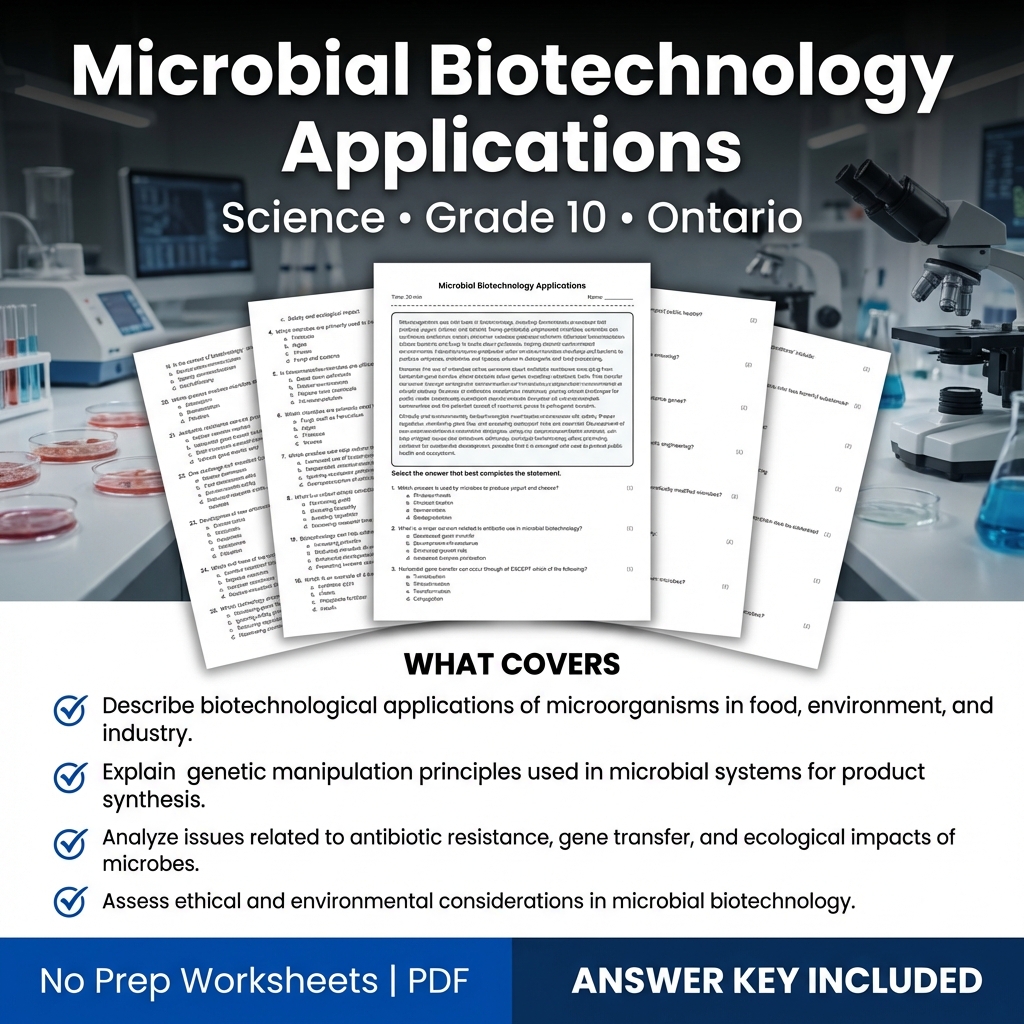 Grade 10 Science Worksheet on Microbial Biotechnology Applications | Ontario
