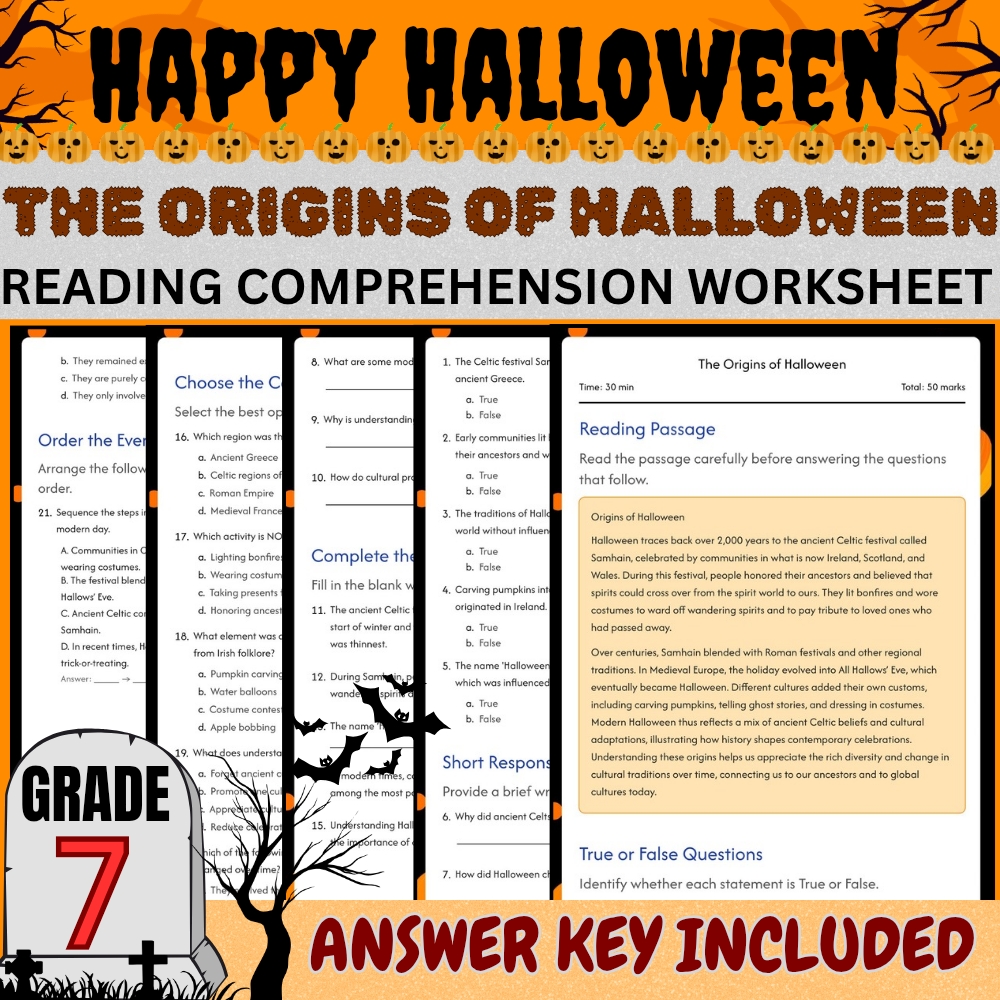 Grade 7 Seasonal Halloween Education Unit | Worksheets & Answer Keys — included worksheet 3