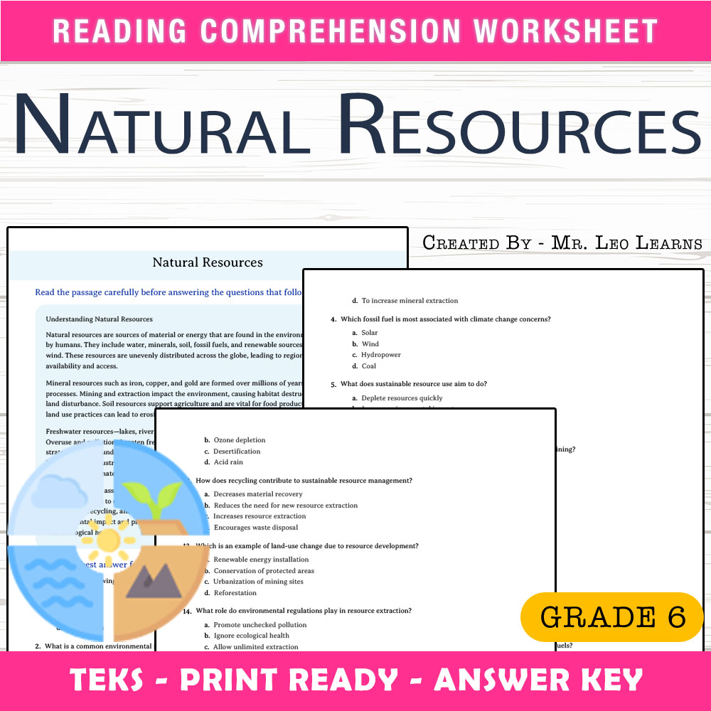 Grade 6 Science worksheet worksheet — Grade 6 Science – Natural Resources Worksheet for Mastery — page 1