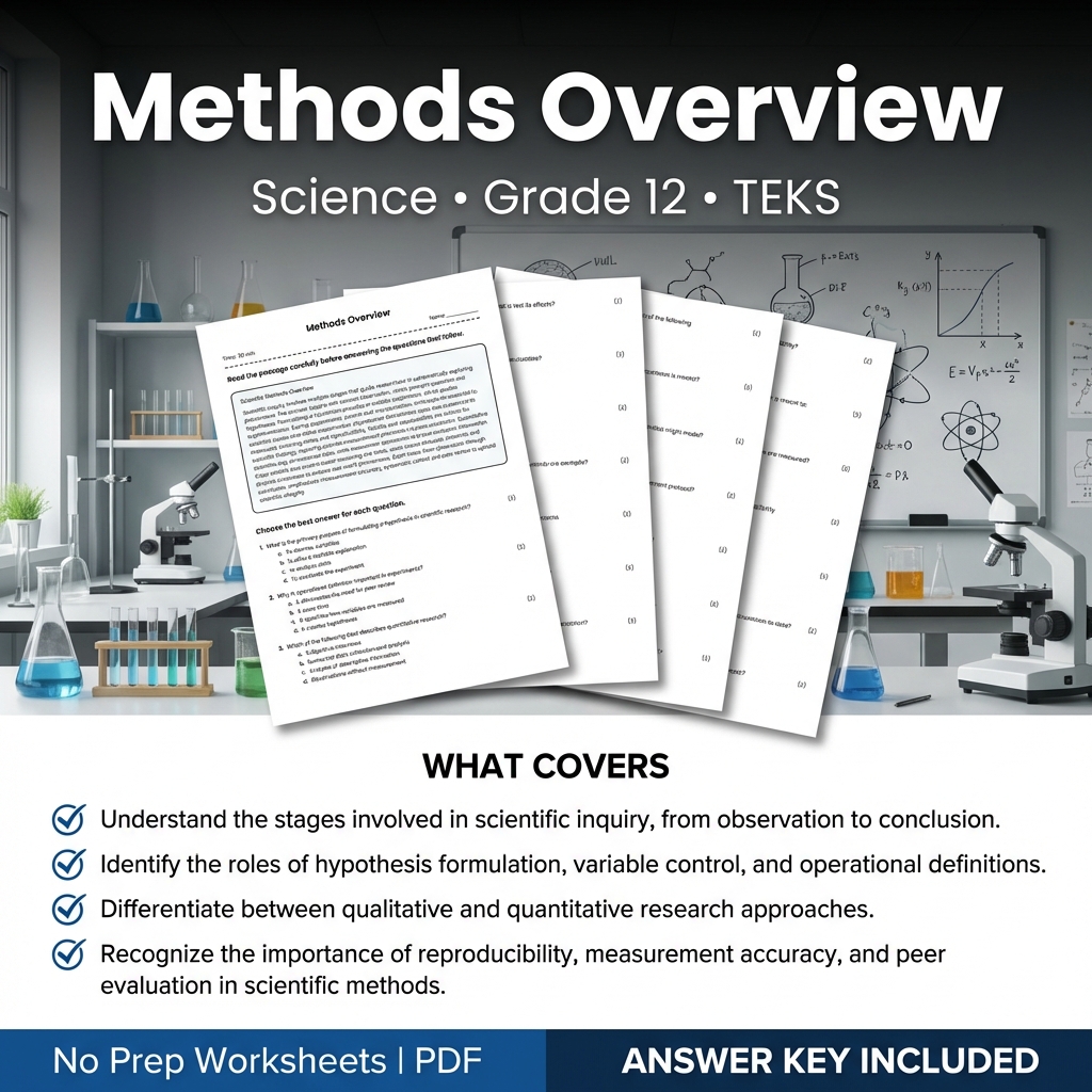 Methods Overview Worksheet for Grade 12 Science | TEKS aligned