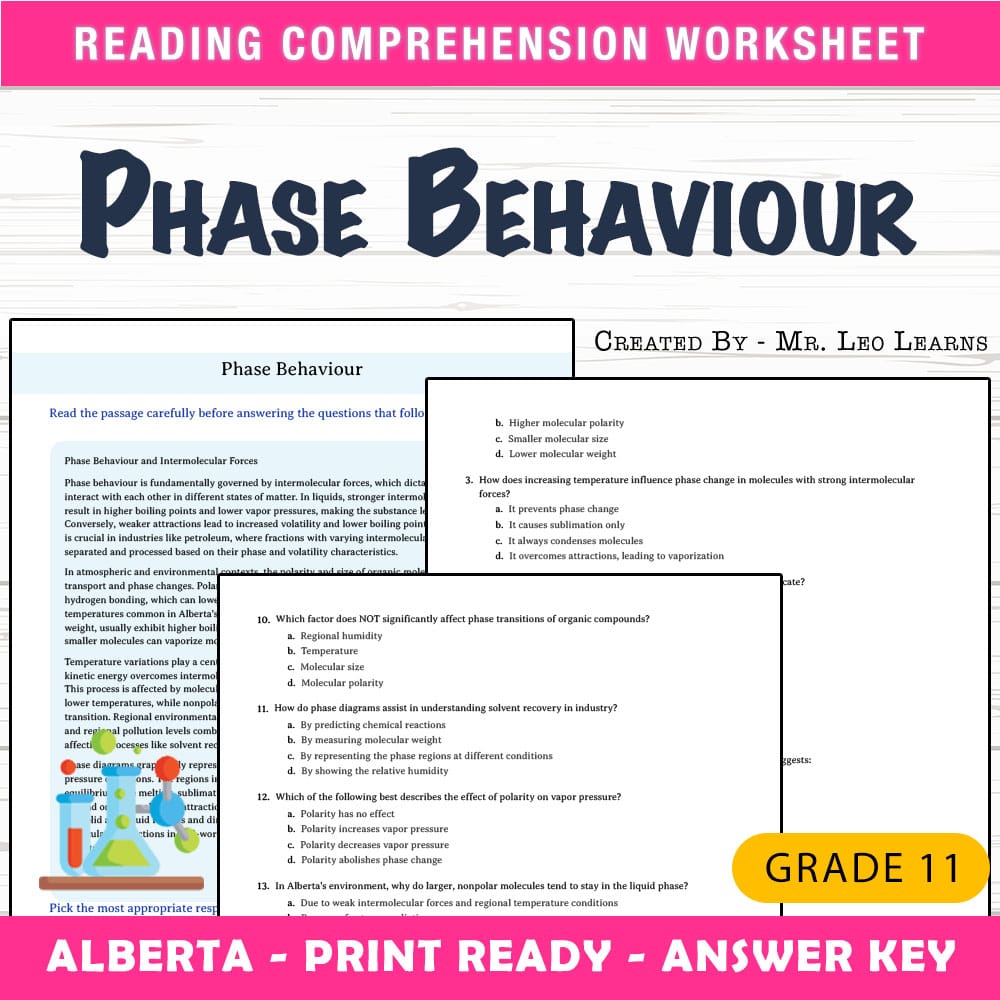 Grade 11 Science worksheet mcq paper worksheet — Grade 11 Science — Worksheet MCQ Paper for Mastering Phase Behaviour — pa…