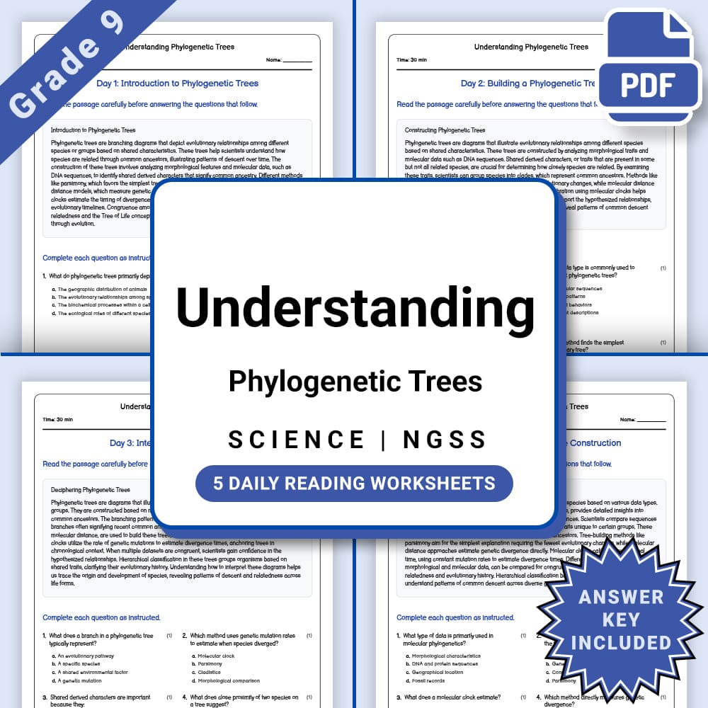 Grade 9 Science daily reading worksheet worksheet — Grade 9 Science – Phylogenetic Trees Daily Worksheet(PDF + Answer Key)…