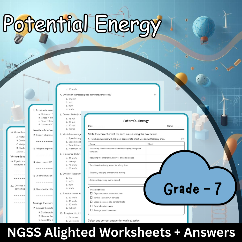 Grade 7 Science | Potential Energy Worksheet (Worksheet + Answer Key) NGSS