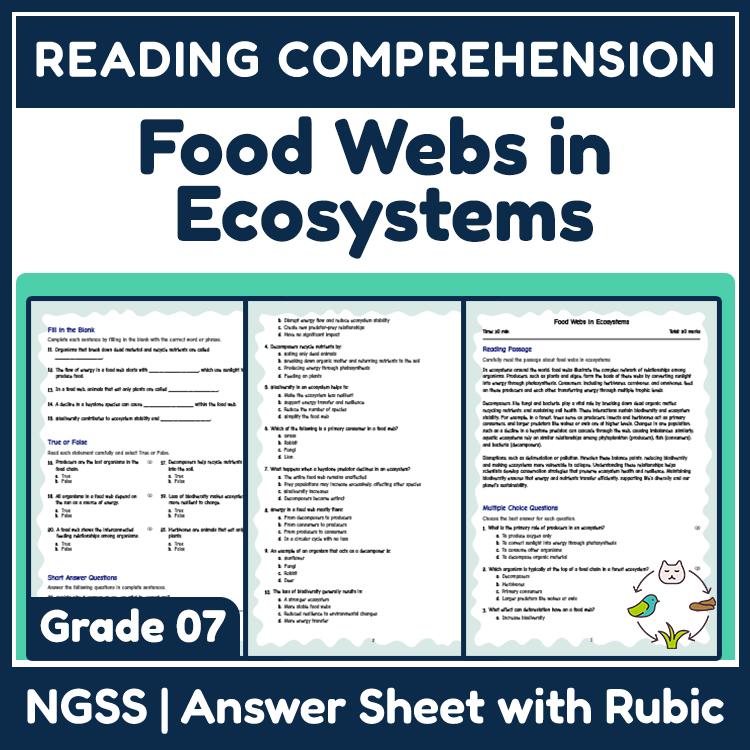 Science reading worksheets worksheet — 7th Grade Science | Food Webs & Ecosystem Relationships Reading Worksheet (PDF) — p…