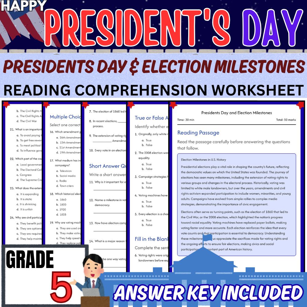 Grade 5 Social Studies |Presidents Day & Election Milestones Unit Worksheet Pack — included worksheet 3