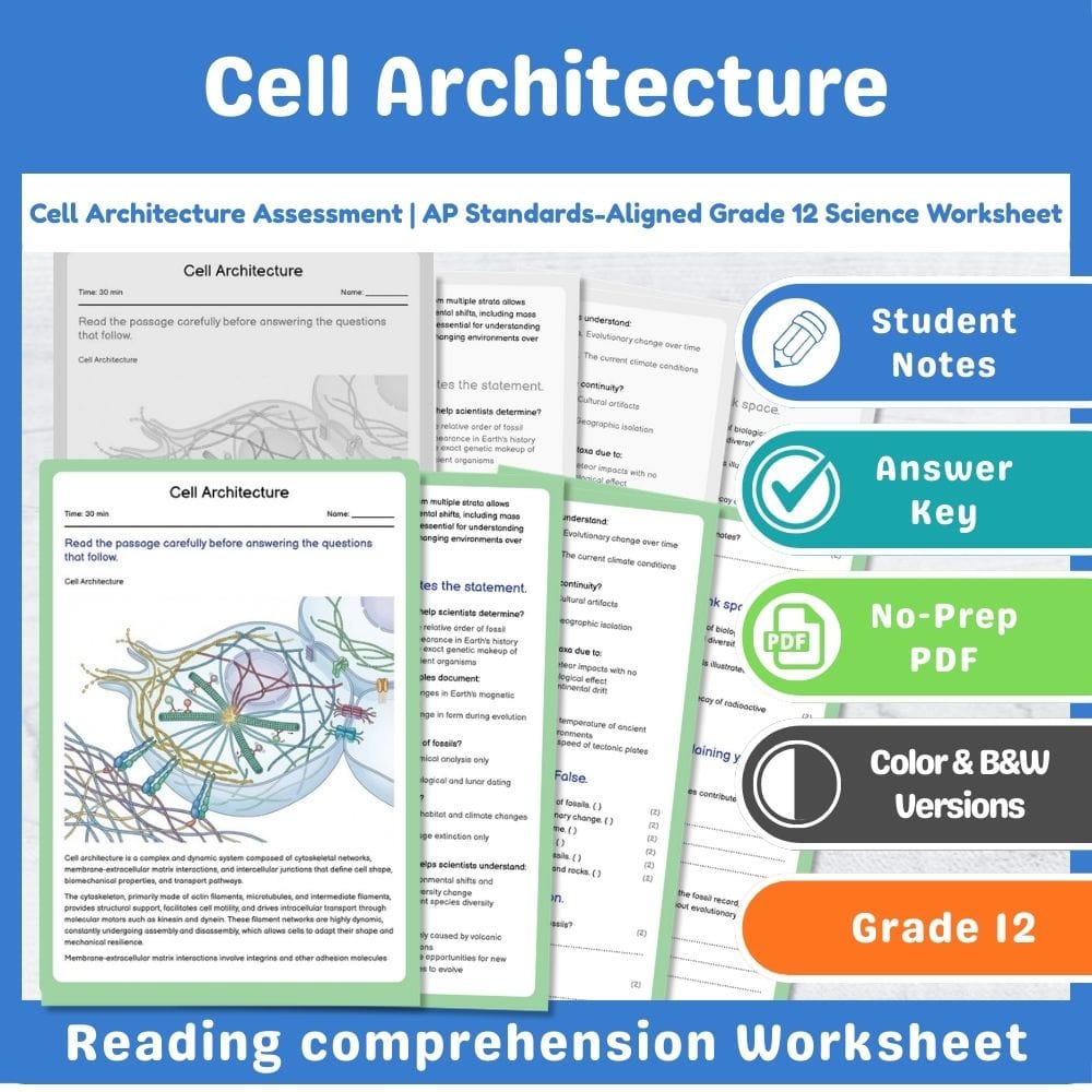 Grade 12 Science assessment worksheet — Cell Architecture Assessment | AP Standards-Aligned Grade 12 Science Worksheet — p…