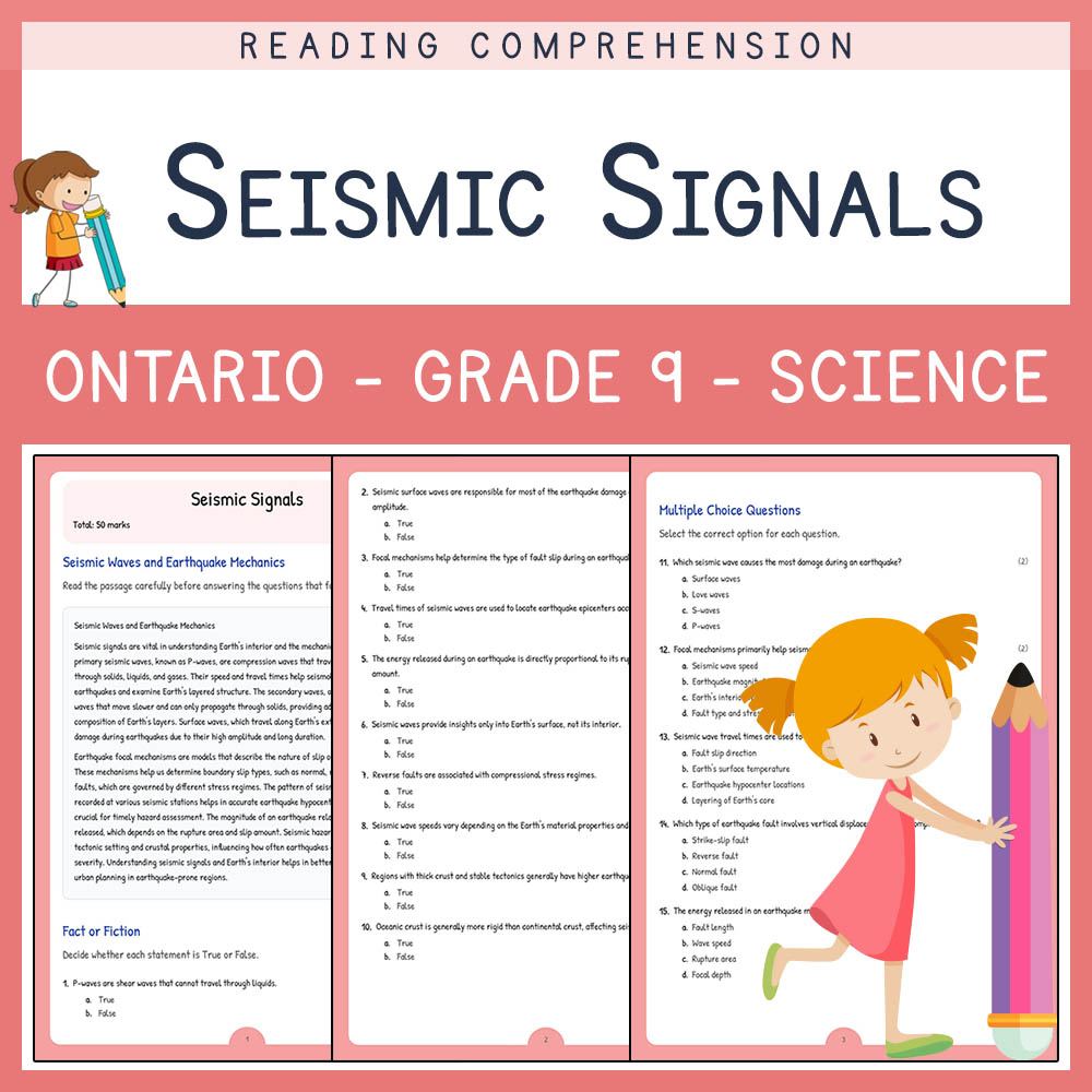 Grade 9 Science worksheet elena worksheet — Grade 9 Science | Seismic Signals Worksheet Elena | Ontario Standard — page 1