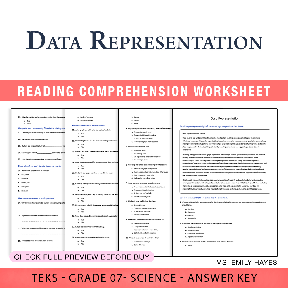 Grade 7 Science worksheet worksheet — 7th Grade Science | Data Representation Worksheet (PDF+ Answer Key) — page 1