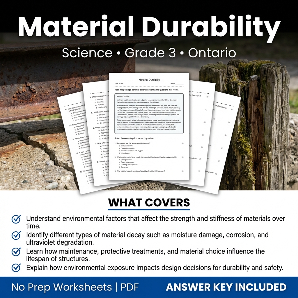Grade 3 Science Worksheet on Material Durability | Ontario Standards