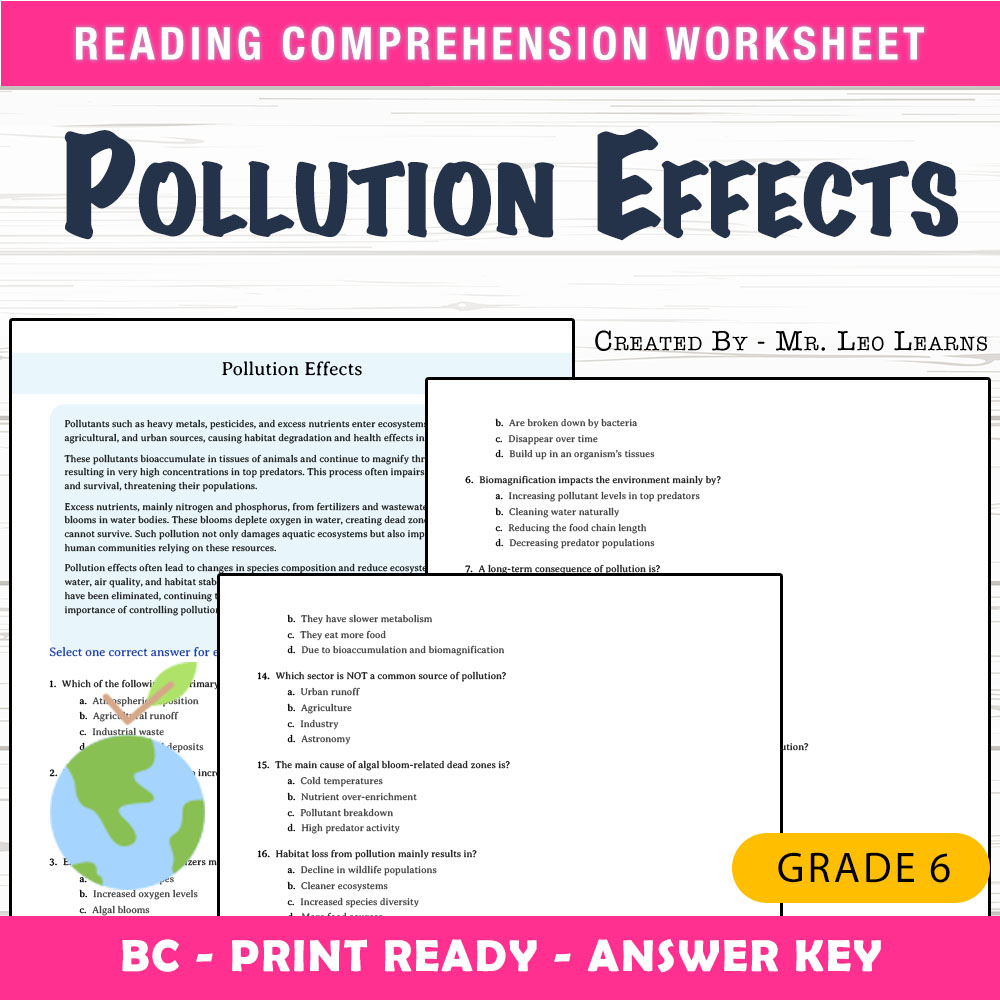 Grade 6 Science worksheet mcq paper worksheet — Grade 6 Science — Pollution Effects Worksheet MCQ Paper PDF + Answer Key —…