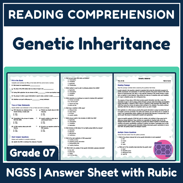 Science reading worksheets worksheet — 7th Grade Science | Genetic Material Reading Worksheets (Answer Key) — page 1