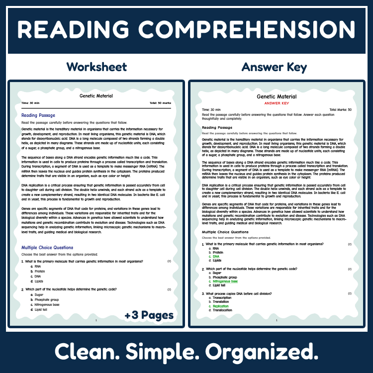 Science reading worksheets worksheet — 7th Grade Science | Genetic Material Reading Worksheets (Answer Key) — page 2