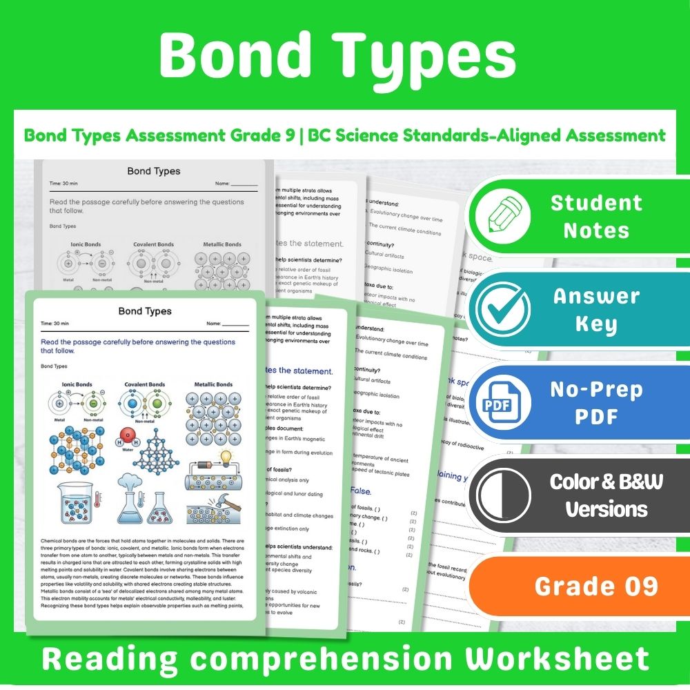 Grade 9 Science Mini Bundle | Chemical Reactions Assessment – BC Standards — included worksheet 4