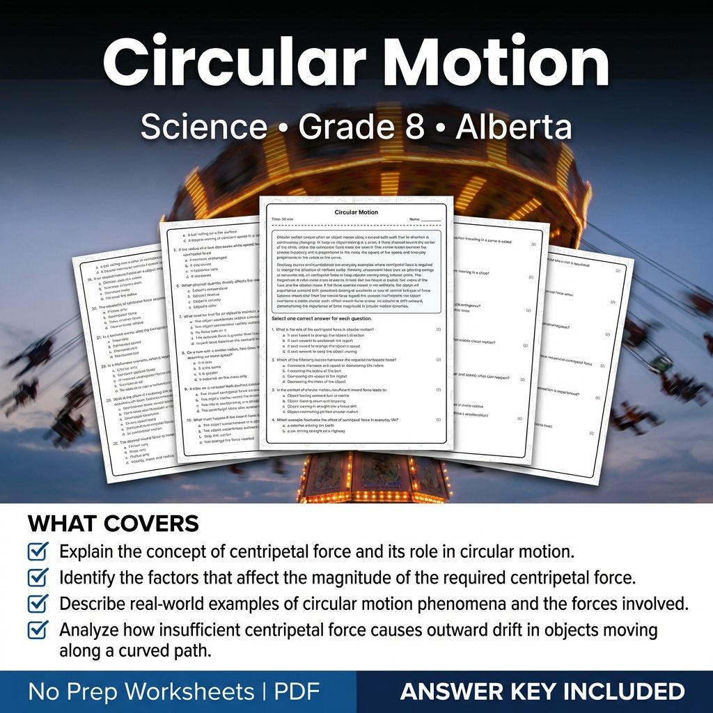 Grade 8 Science Worksheet on Circular Motion | Alberta Standards