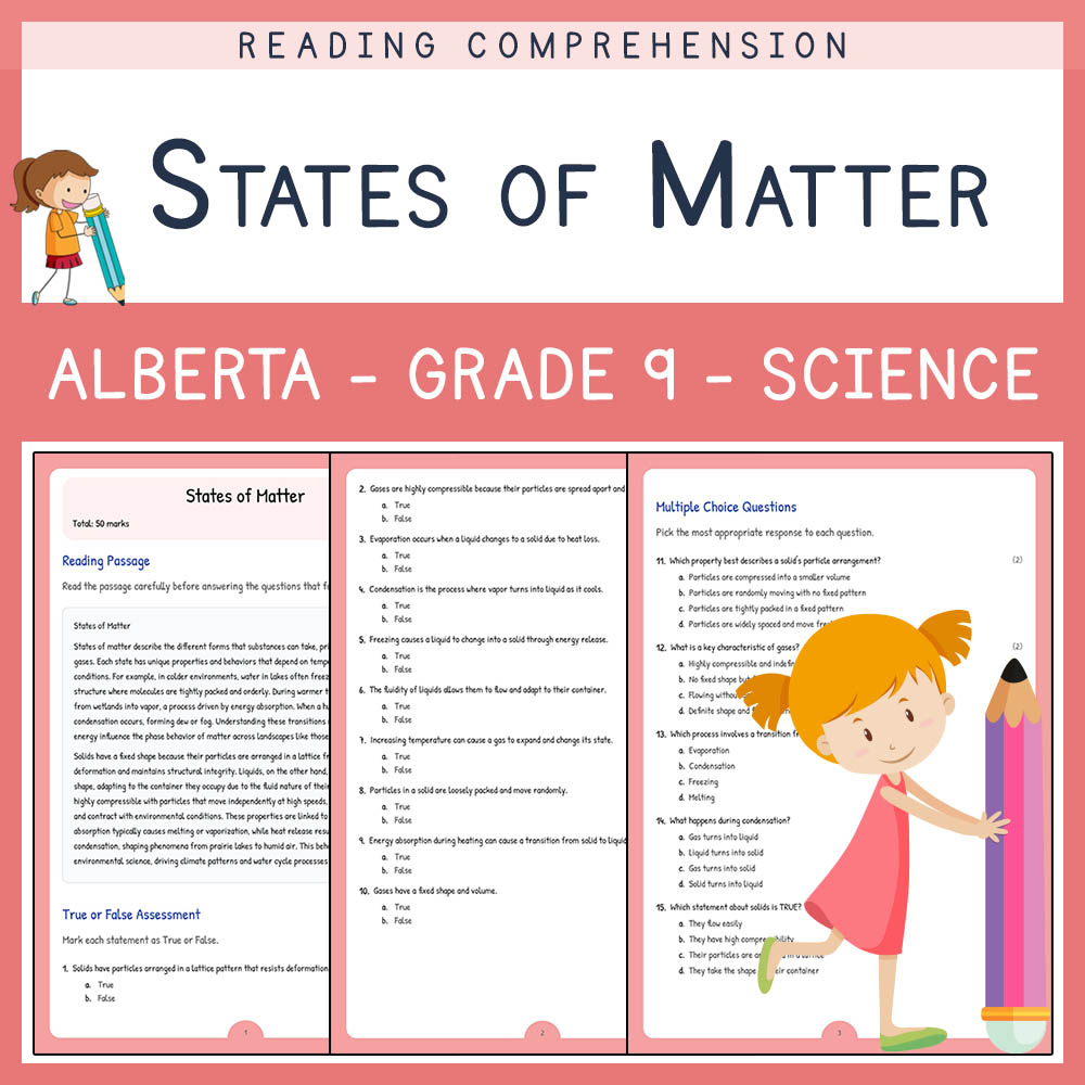 Grade 9 Science worksheet elena worksheet — Grade 9 Science | States of Matter Worksheet | Alberta Standards — page 1