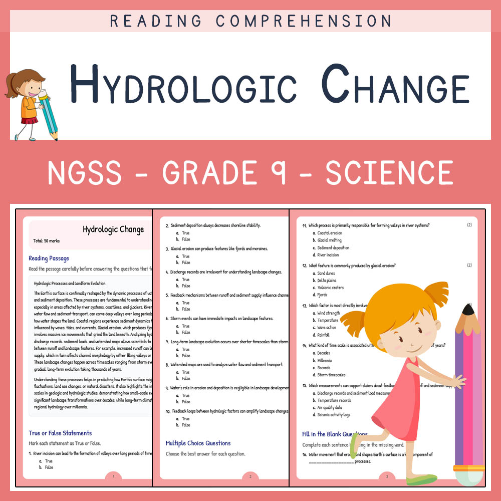 Grade 9 Science worksheet worksheet — Grade 9 Science | Hydrologic Change Worksheet & Answer Key (NGSS Aligned) — page 1