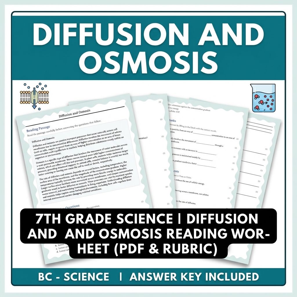 7th Grade Science | Diffusion and Osmosis Reading Worksheet (PDF & Rubric)