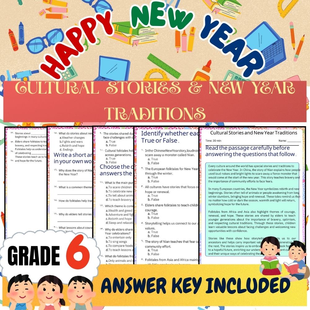Grade 6 Seasonal Unit | New Year Traditions & Symbolism Worksheets Collection — included worksheet 3
