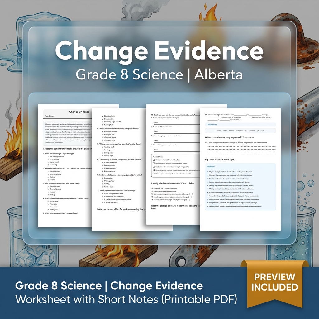 Grade 8 Science Unit | Matter & Chemical Change Worksheets Pack  — included worksheet 3