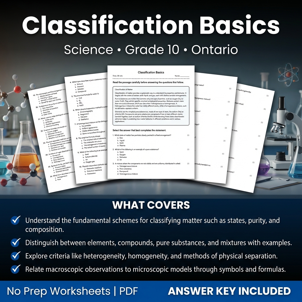 Classification Basics Worksheet for Grade 10 Science Ontario Standards