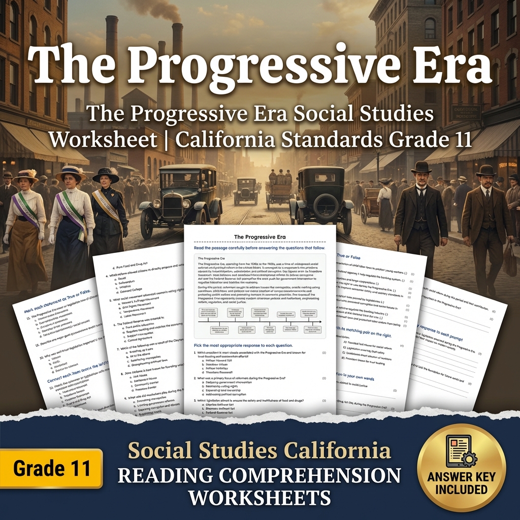 The Progressive Era Social Studies Worksheet | California Standards Grade 11