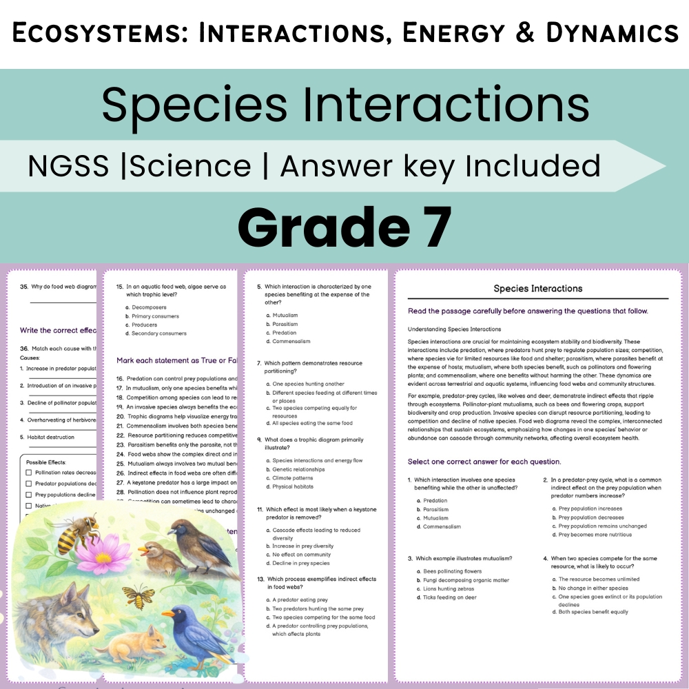 Grade 7 Science Ecosystems Lesson Bundle | NGSS Interactions & Energy — included worksheet 2