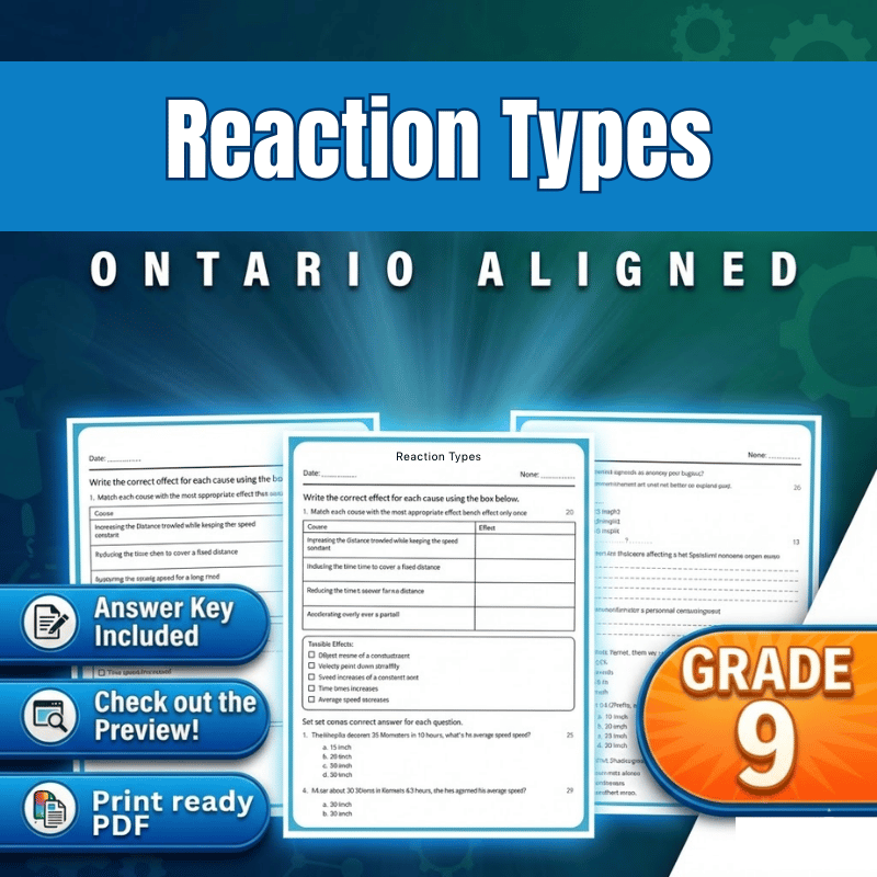 Grade 9 Science – Reaction Types Worksheet (Ontario | PDF)