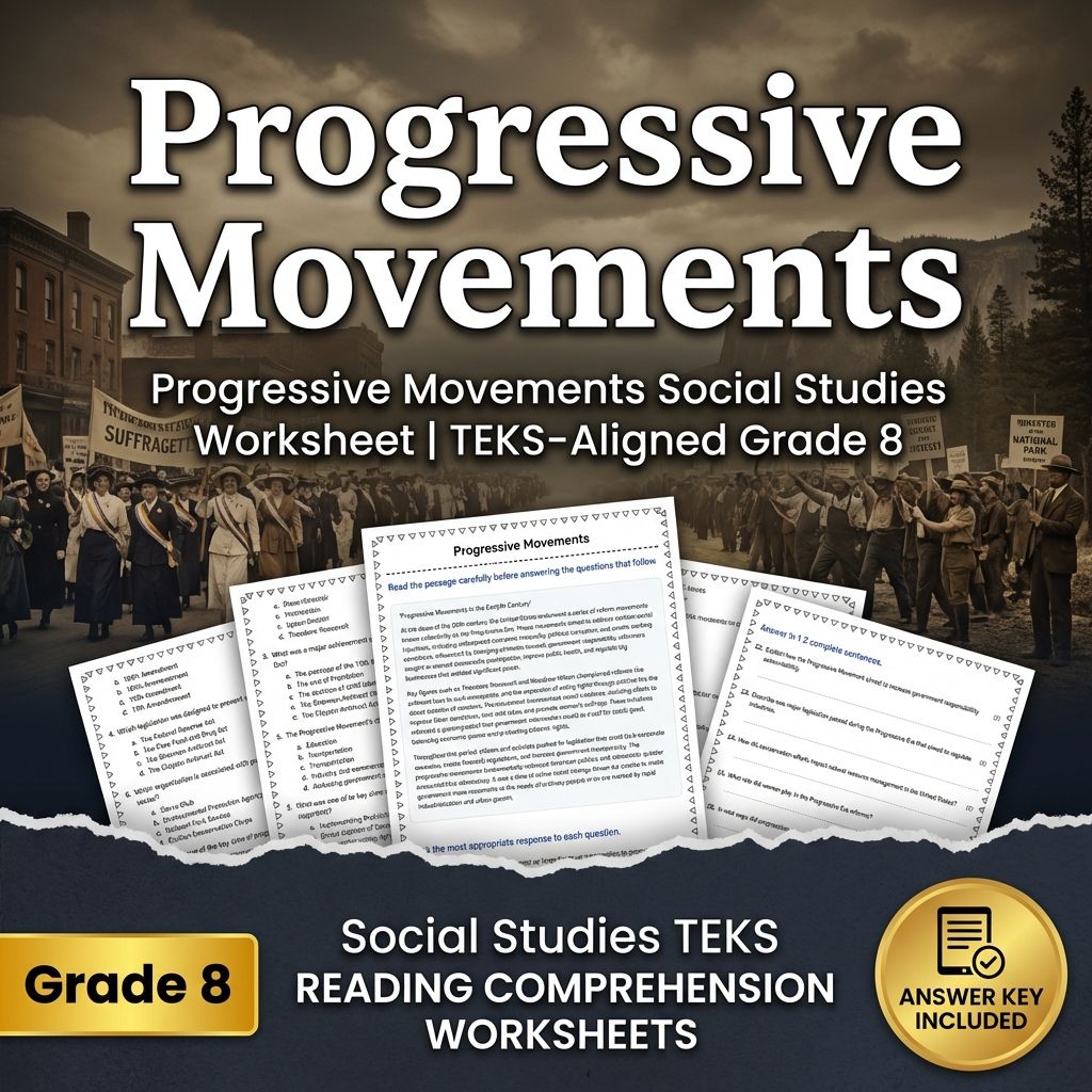 Progressive Movements Social Studies Worksheet | TEKS-Aligned Grade 8