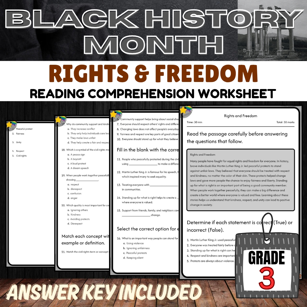 Grade 3 Black History Month Kickoff UNIT | Cultural Awareness Worksheet Bundle — included worksheet 1