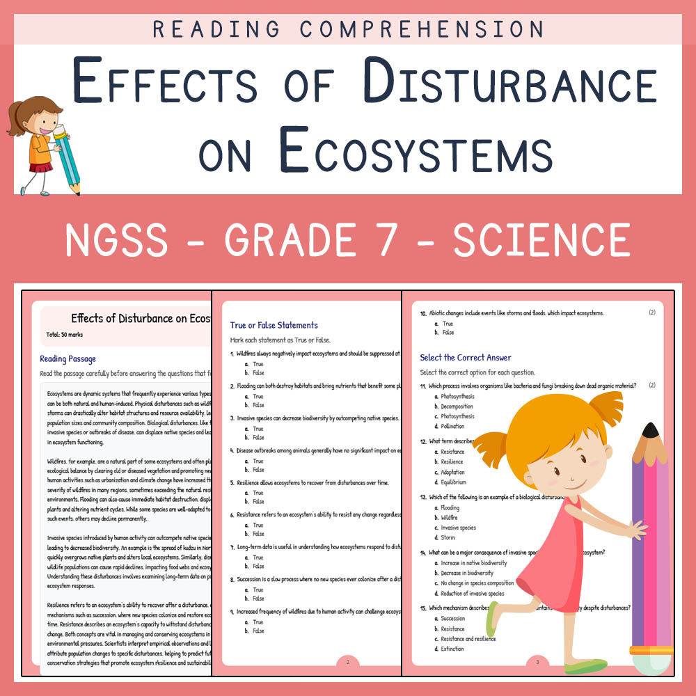 Grade 7 Science worksheet worksheet — Grade 7 Science | Effects of Disturbance on Ecosystems Worksheet & Answer Key — page 1