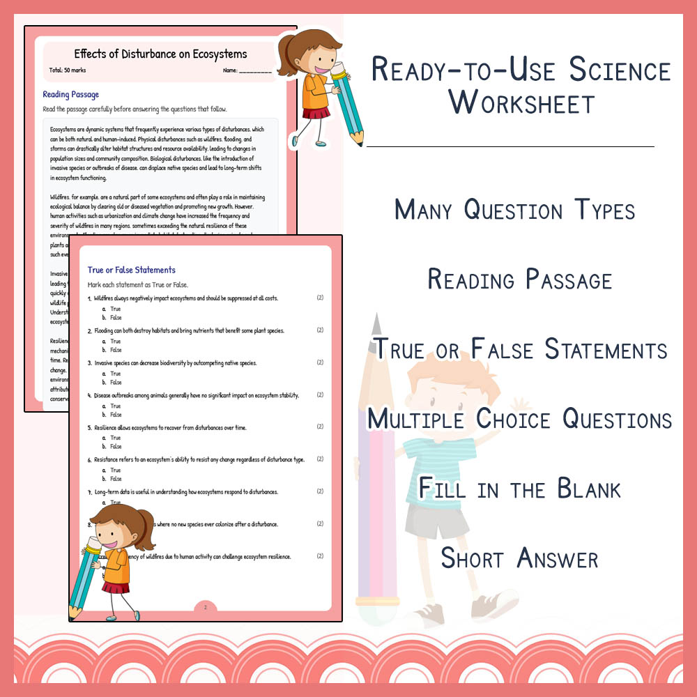 Grade 7 Science worksheet worksheet — Grade 7 Science | Effects of Disturbance on Ecosystems Worksheet & Answer Key — page 2