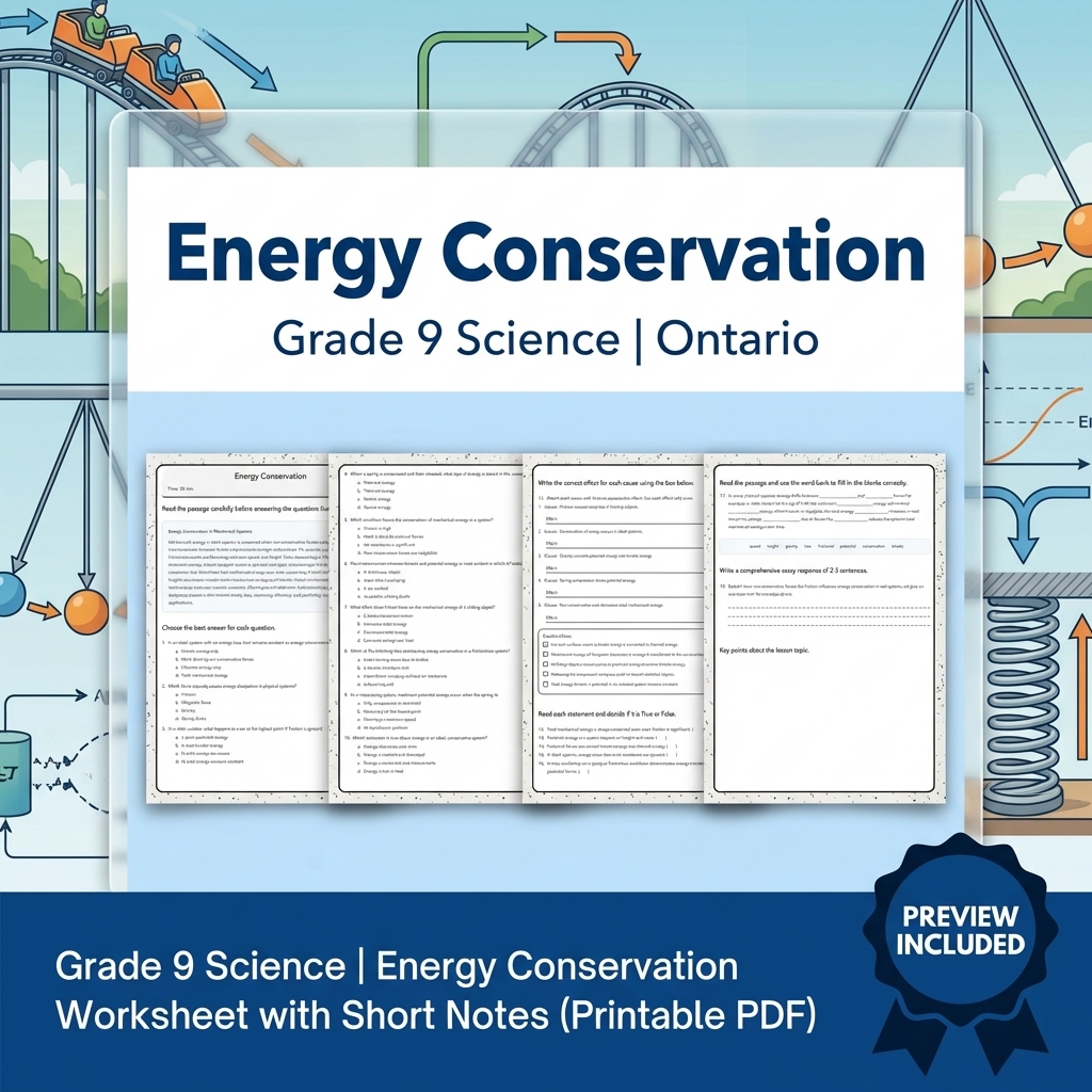 Grade 9 Science Lesson Group: Energy, Forces & Motion Worksheets Bundle — included worksheet 3