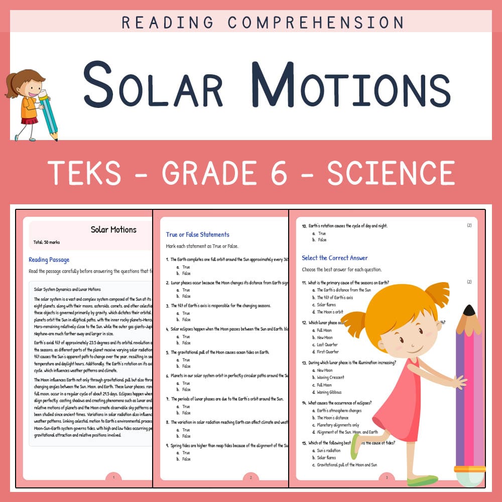 Grade 6 Science worksheet elena worksheet — Grade 6 Science | Solar Motions Worksheet | TEKS-Aligned — page 1