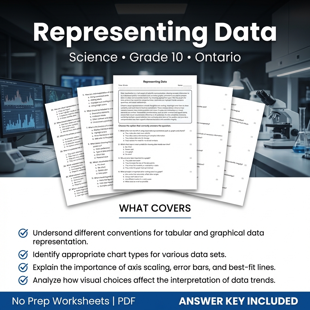 Representing Data Worksheet for Grade 10 Science | Ontario Standards