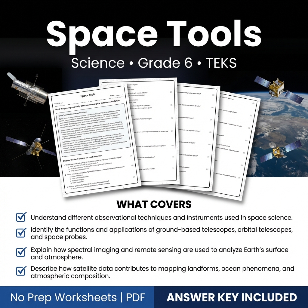 Grade 6 Science Worksheet on Space Tools | TEKS Standards Practice
