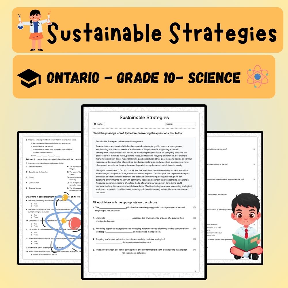 Grade 10 Science worksheet worksheet — Grade 10 Science | Sustainable Strategies Worksheet (PDF) aligned with Ontario stan…